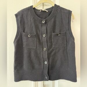 LOFT Black Knit Button-Front Vest